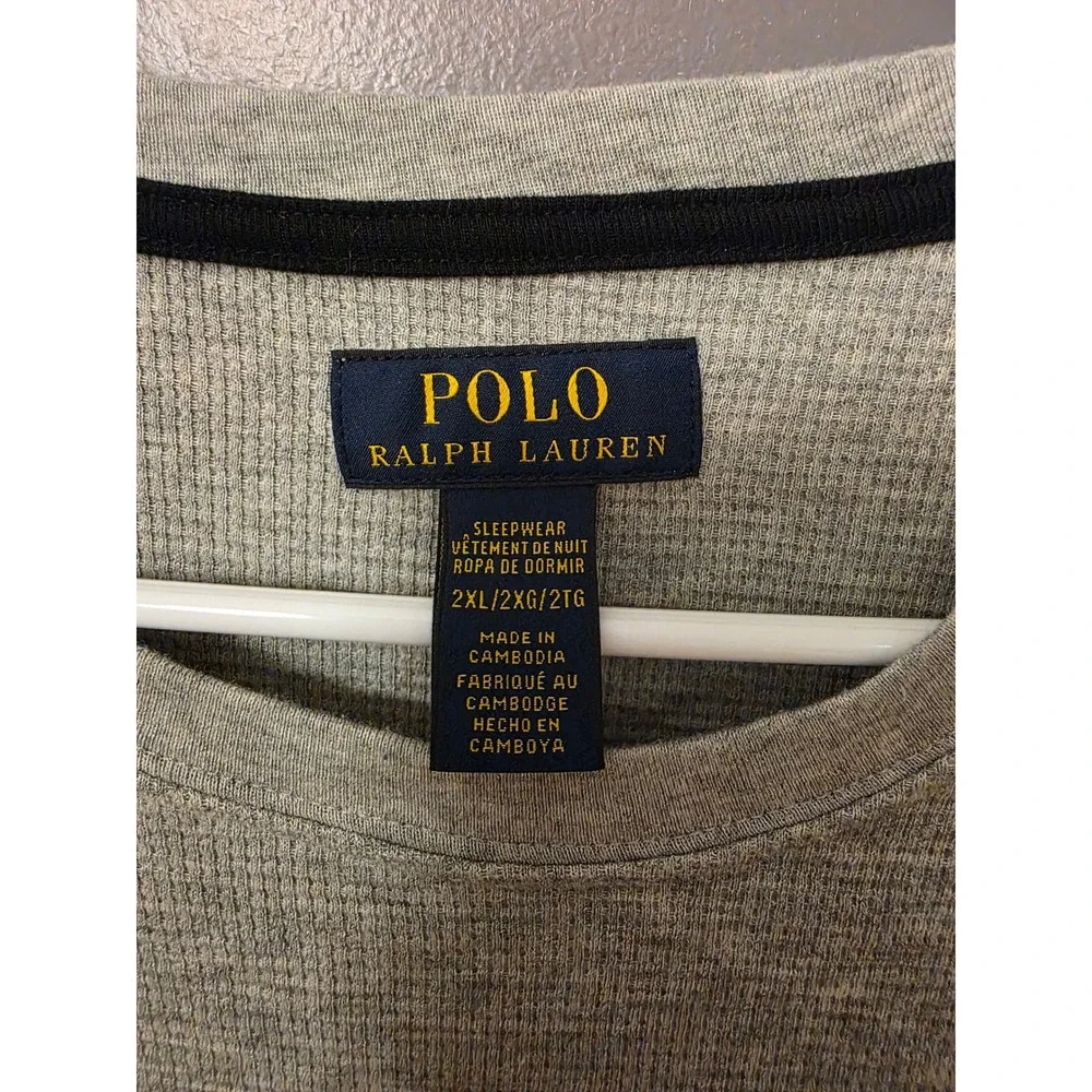 Polo Ralph Lauren Mens 2XL Grey Waffle Knit Sleepwear Long Sleeve Thermal Shirt